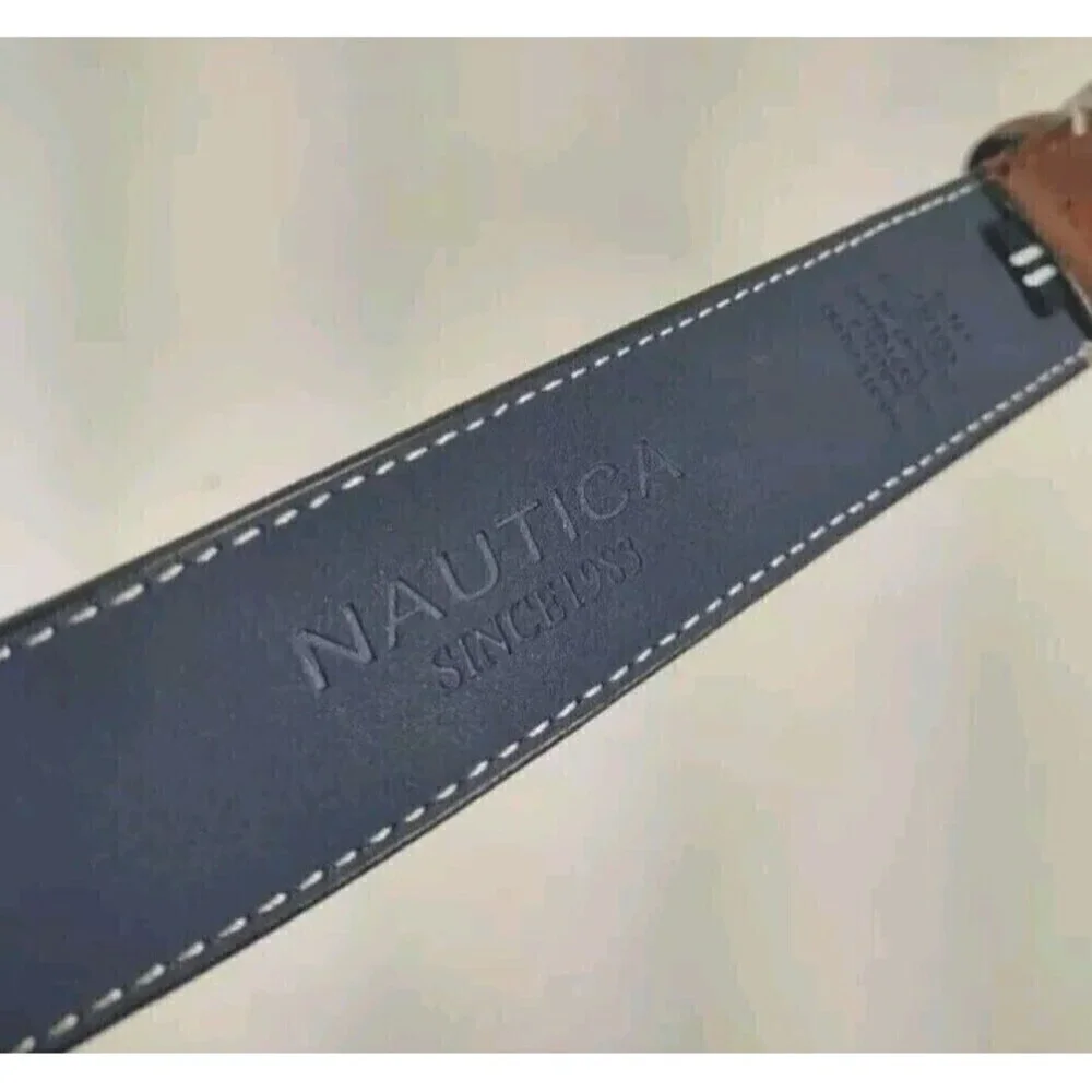 Nautica Men's Belt Size 40 Brown Leather Classic Logo Basic Dress Dad Gift